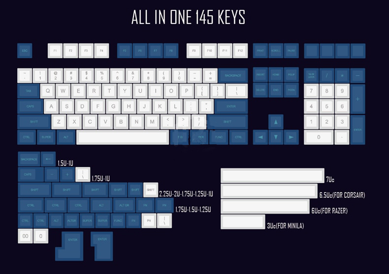 DSA-white-and-blue-laser-keycaps-layout
