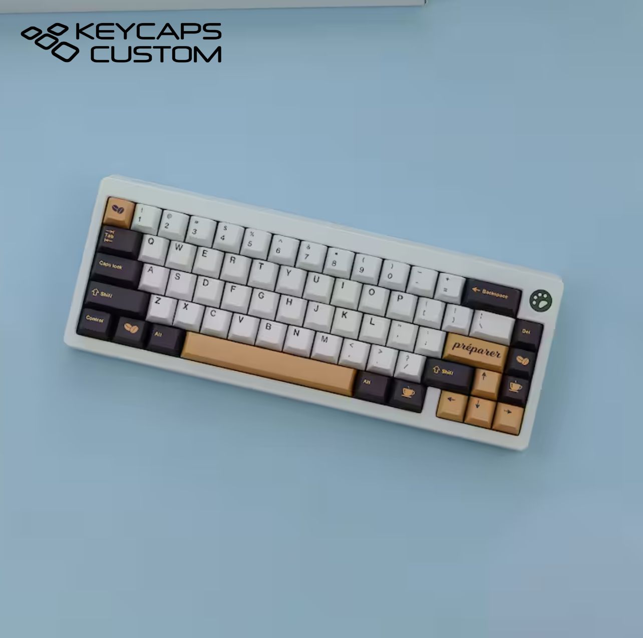 Coffee Cafe Theme Keycaps Set 129pc, White & Black Custom Keycaps ...