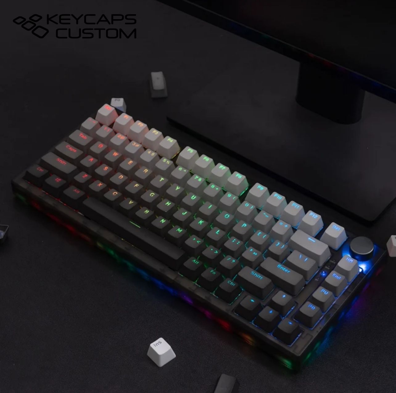 120pcs Gradient Gray Theme Keycap Set, Top Print Translucent Keycaps 