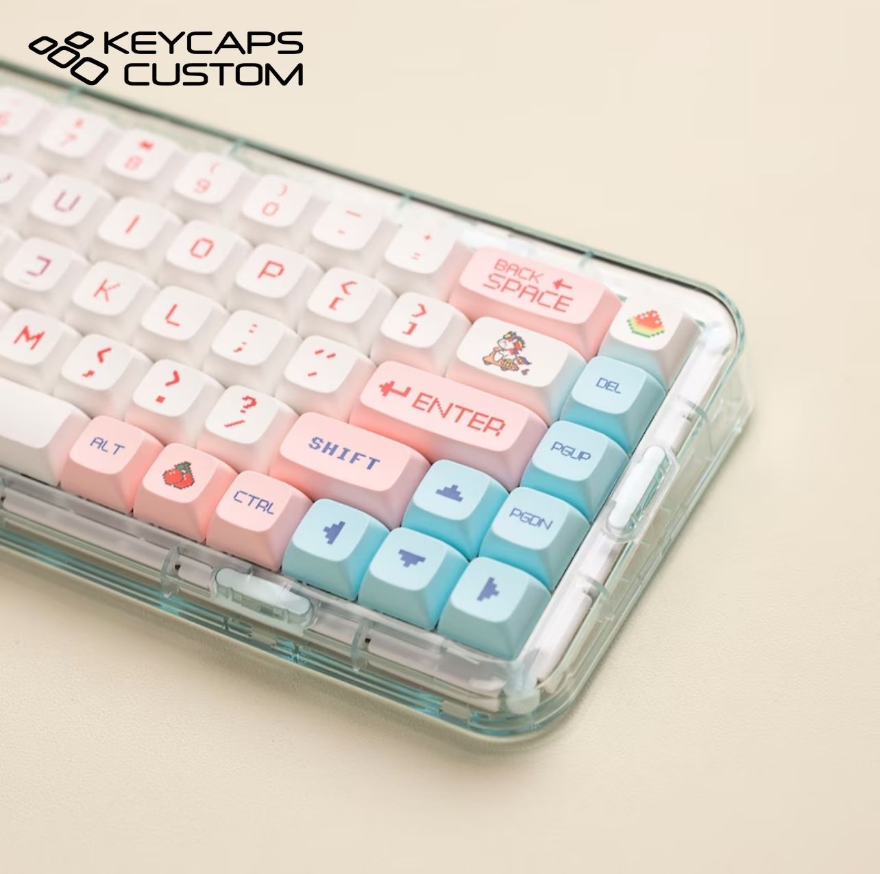 125PCS Pixel Wars Theme Keycap Set, Pink White Blue Keycap, PBT Keycap ...