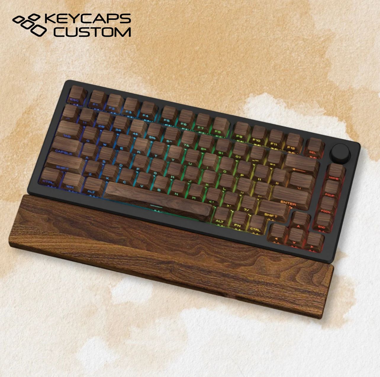 132 Pcs Walnut Grain Wood Keycap, Backlit Side Printed Keycap Set for ...